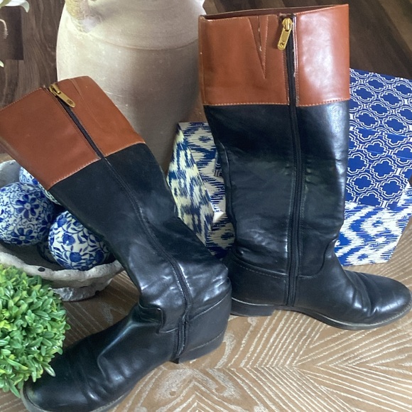 Tommy Hilfiger Camel Brown & Black Riding Boots Women Size 8 - Picture 4 of 10